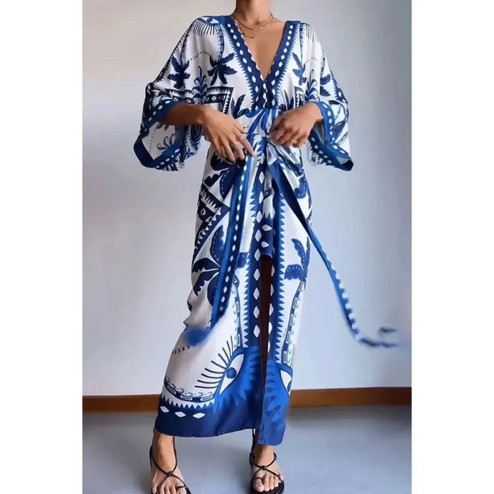 Vestido Riviera Azul - Soltinho Estampado Verão