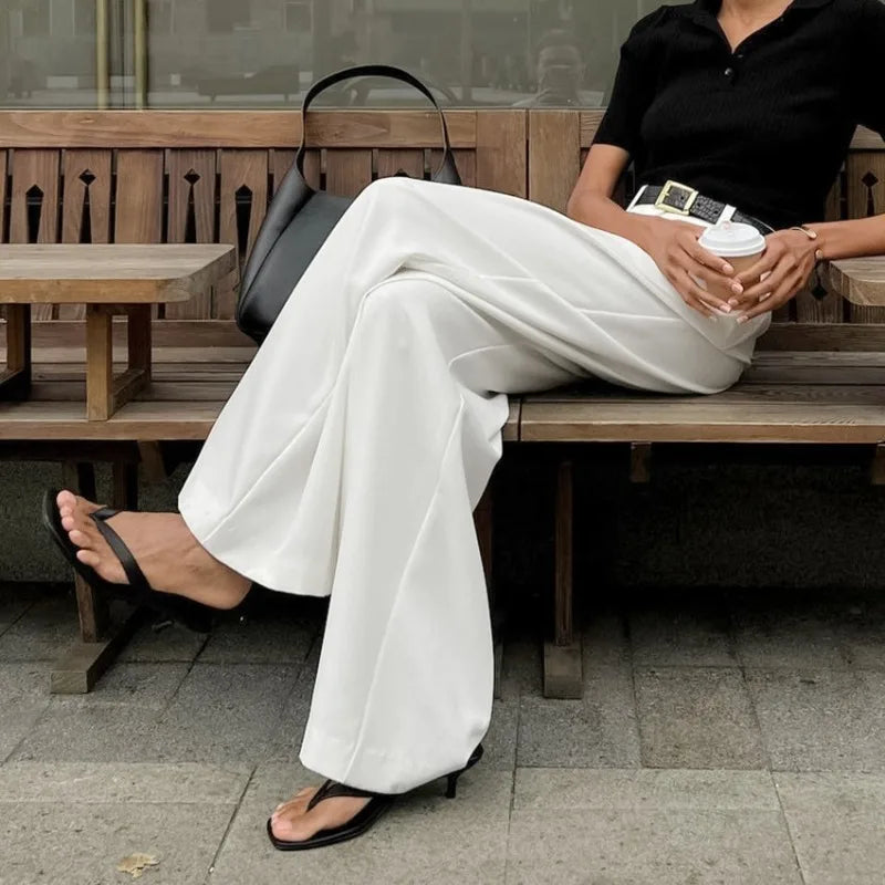 Calça Feminina de Verão Branca – Cintura Alta, Larga e Casual