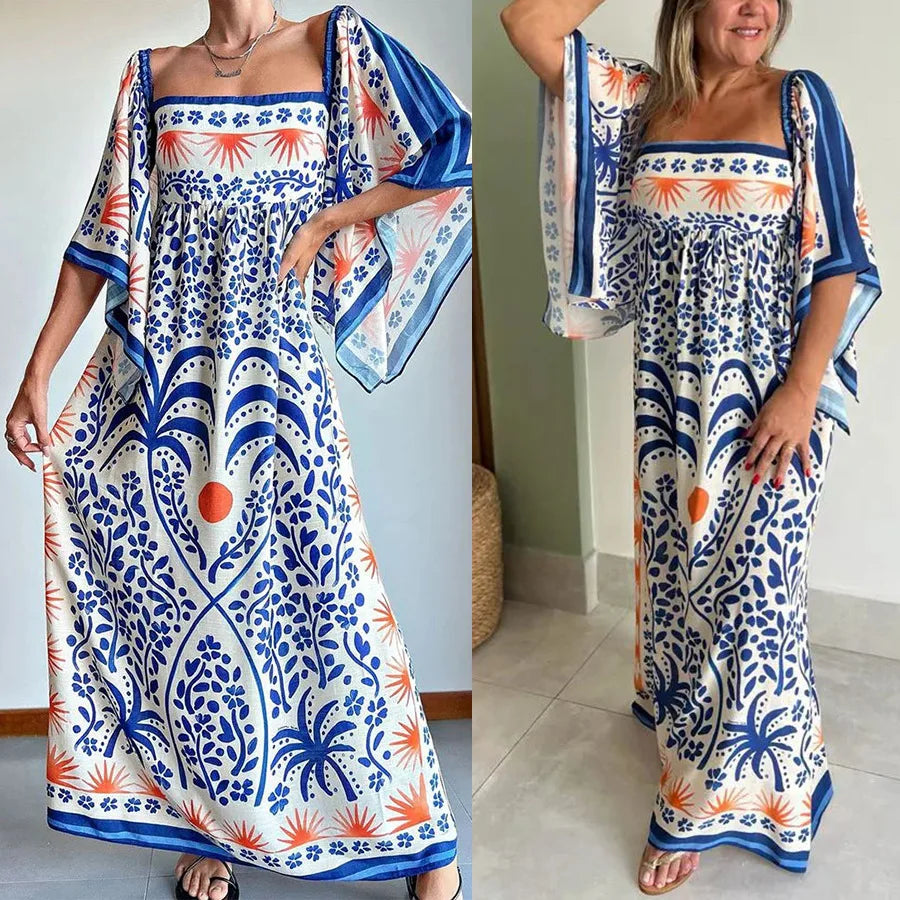 Vestido Feminino Casual Primavera/Verão Manga Morcego