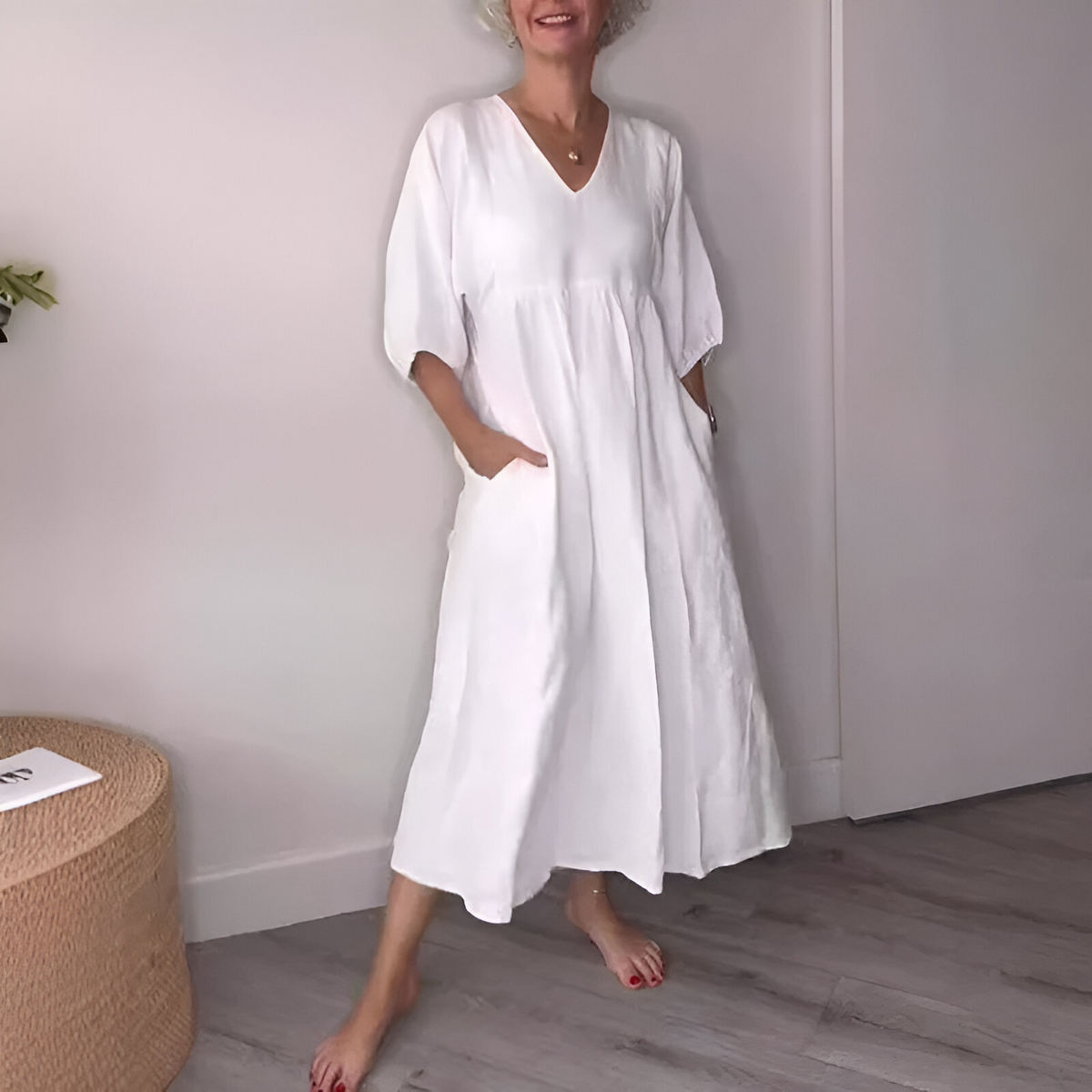 Vestido Longo Dernani - Linho com Algodão - Casual Verão Decote V