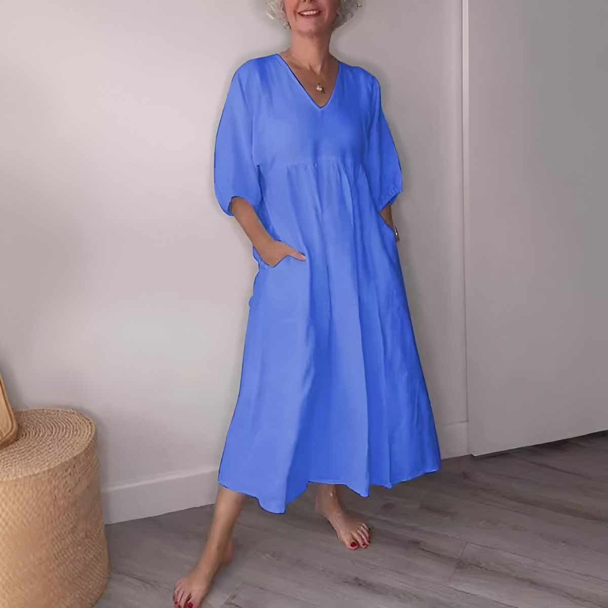 Vestido Longo Dernani - Linho com Algodão - Casual Verão Decote V